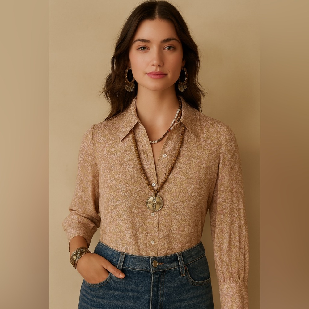 H&M Floral‎ Button-Up Shirt, Women's Size Medium